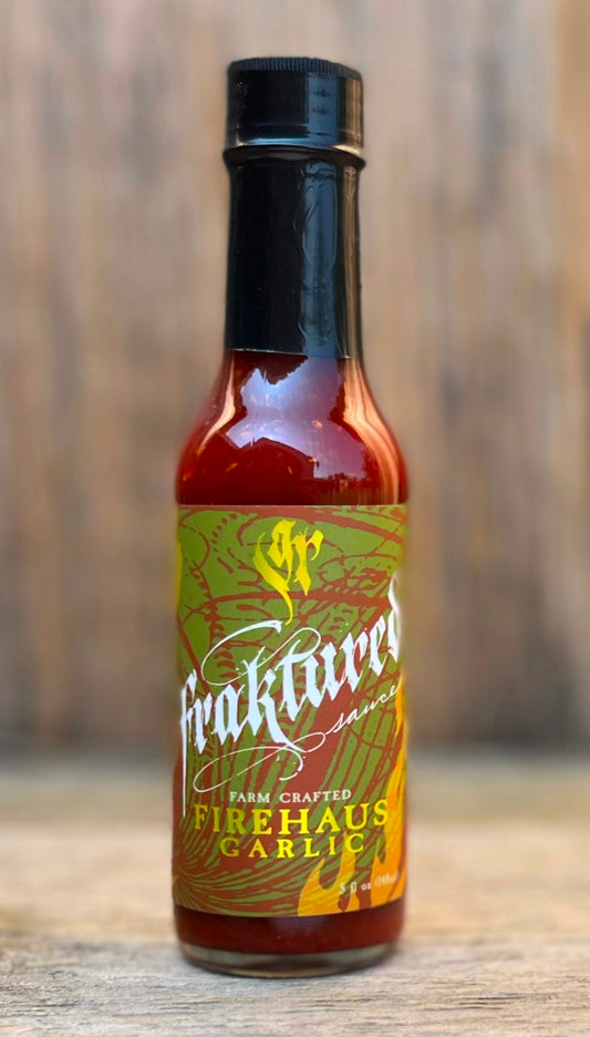 Fraktured Sauce FireHaus Garlic bold garlic hot sauce made with fermented and aged pepper mash small batch crafted