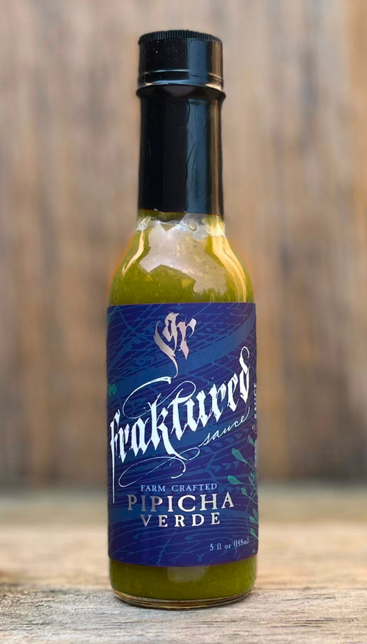 Fraktured Sauce Pipicha Verde green pepper hot sauce with fermented and aged pepper mash garlic herbs and zesty flavor