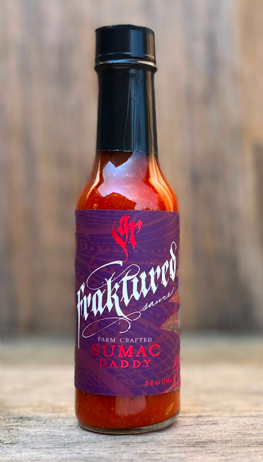 Fraktured Sauce Sumac Daddy tart and tangy hot sauce with fermented and aged pepper mash and citrusy sumac